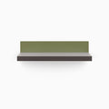 Skaksel Tungsten Floating Shelf with smooth dark ledge and muted olive steel mount for modern wall display and organization
