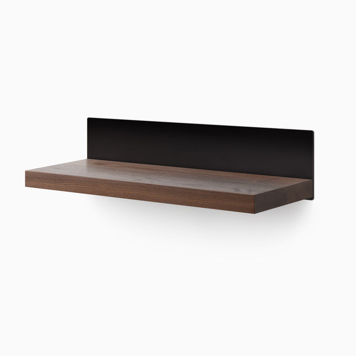 Skaksel Walnut Floating Shelf with rich walnut wood ledge and matte black steel mount for modern wall shelf organization