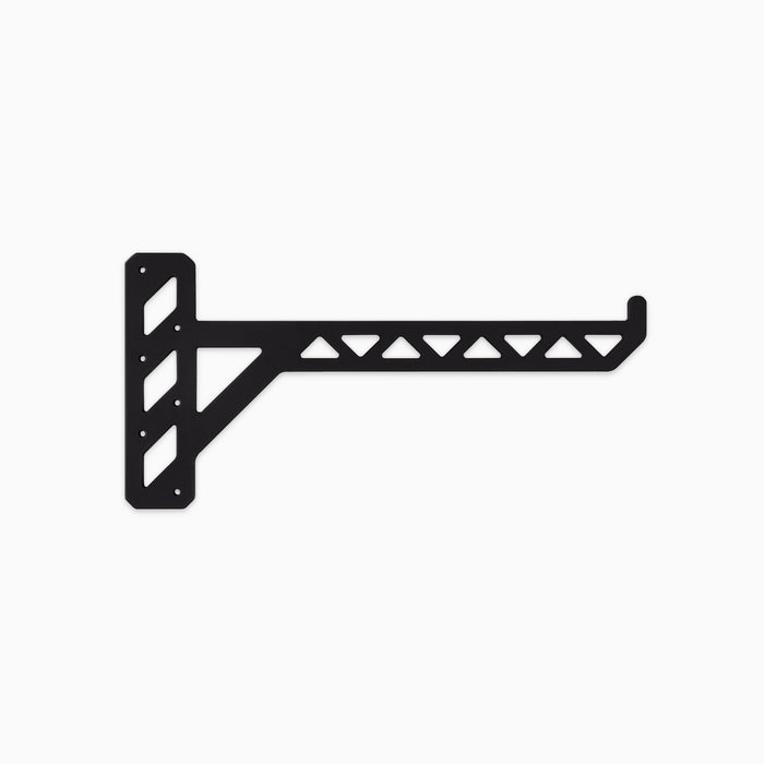 Studly Utility Bracket in black steel with triangular pattern for strong, functional shelf brackets and wall storage hardware