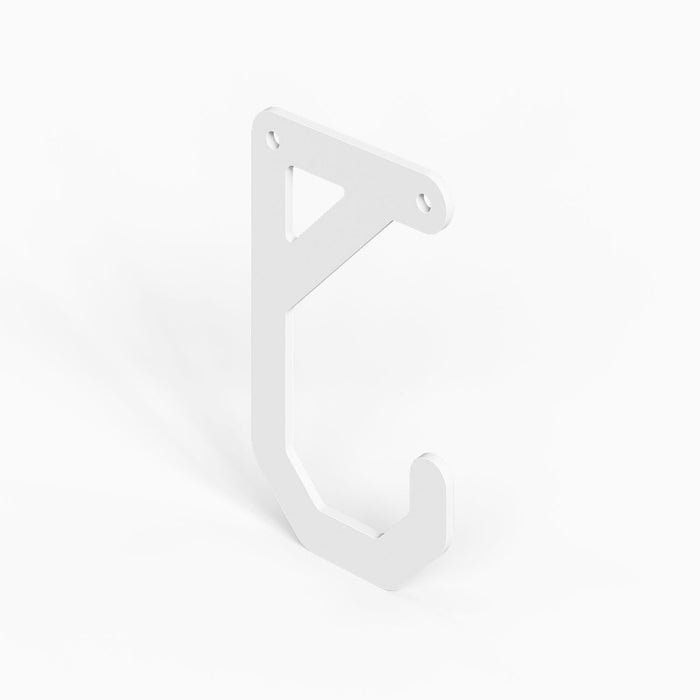 White metal Studly Wall Storage System Ceiling Hook designed for durable, minimalist wall hooks to maximize organization and display spaces.