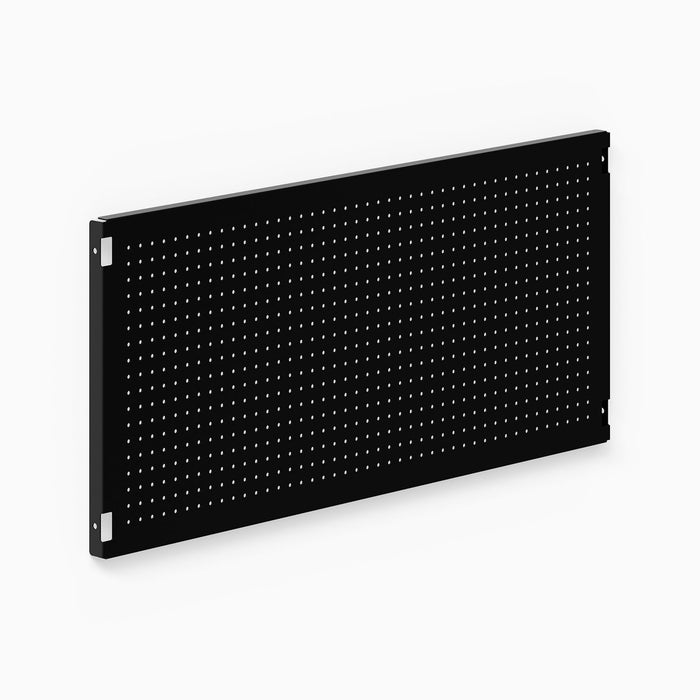 Studly Wall Storage System Pegboard Panel in black steel with a powder-coated finish, designed for durable organization and versatile wall storage.