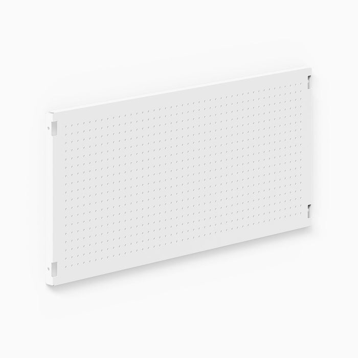 Studly Wall Storage System Pegboard Panel in white powder-coated steel, crafted for visible tool organization and maximizing wall space with durable American design.