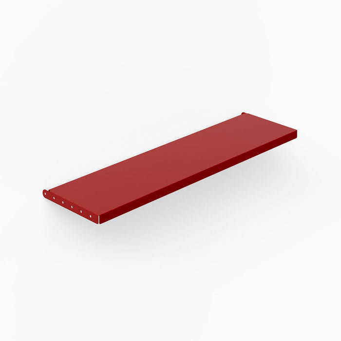 Studly Wall Storage System Steel Shelf in bold red powder-coated steel, engineered for sturdy, minimalist wall storage and versatile display solutions.