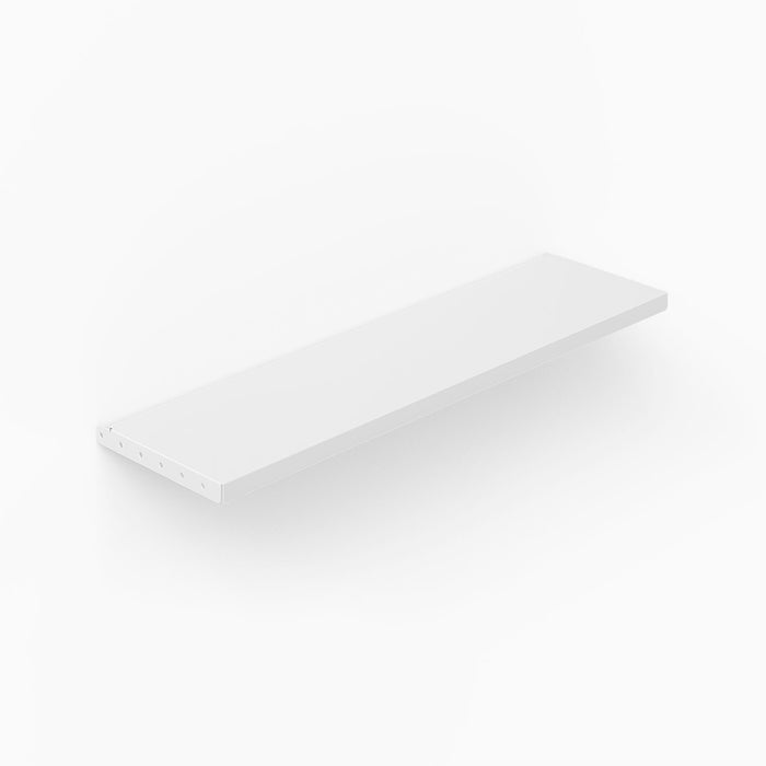 Studly Wall Storage System Steel Shelf in clean white powder-coated steel, designed for sturdy, minimalist display and practical wall storage solutions.