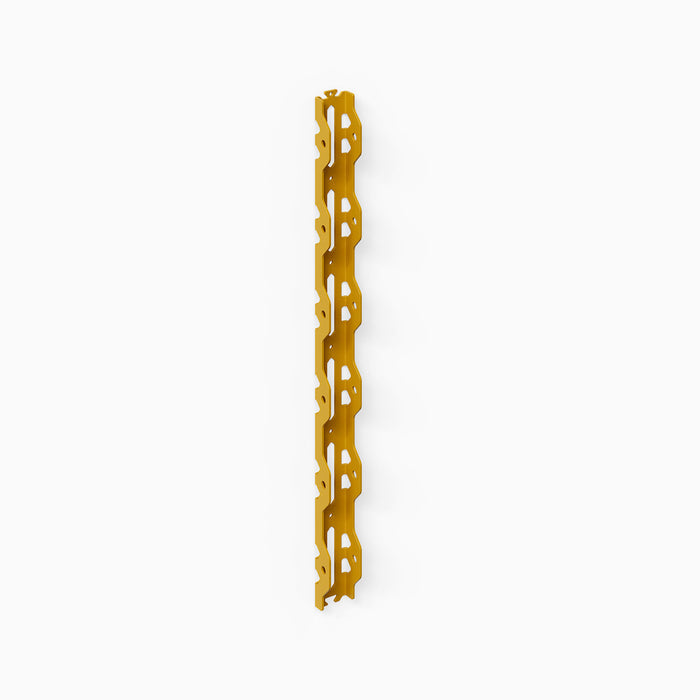 Studly Wall Storage System Vertical Rail in honey mustard powder-coated steel, crafted as the durable backbone for custom wall shelving and display by Shelfology.
