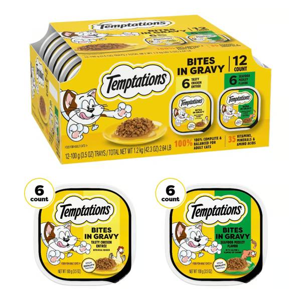 Temptations Tasty Chicken and Seafood Medley Bites in Gravy Variety Pack Wet Cat Food