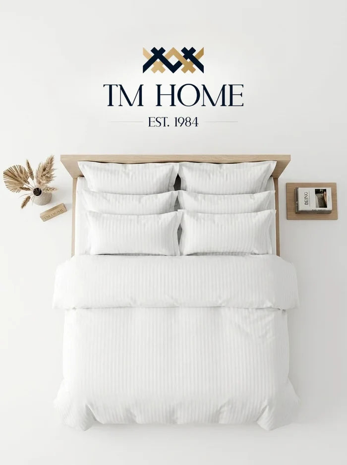 TM Home 3-Piece Striped Duvet Cover Set + 2 pillow case  – 100% Natural Cotton, Hotel-Grade Luxury Comfort