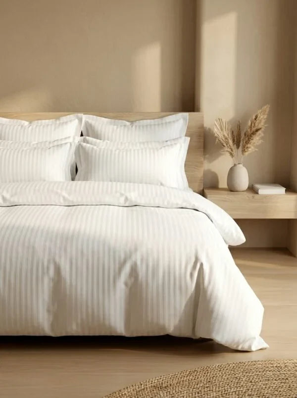 TM Home 3-Piece Striped Duvet Cover Set + 2 pillow case  – 100% Natural Cotton, Hotel-Grade Luxury Comfort