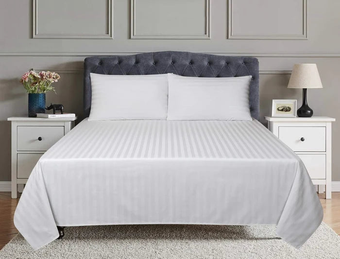 TM Home 3-Piece Striped Flat Sheet Set + 2 pillow case  – 100% Natural Cotton, 400 Thread Count – Includes 2 Hotel-Grade Pillowcases