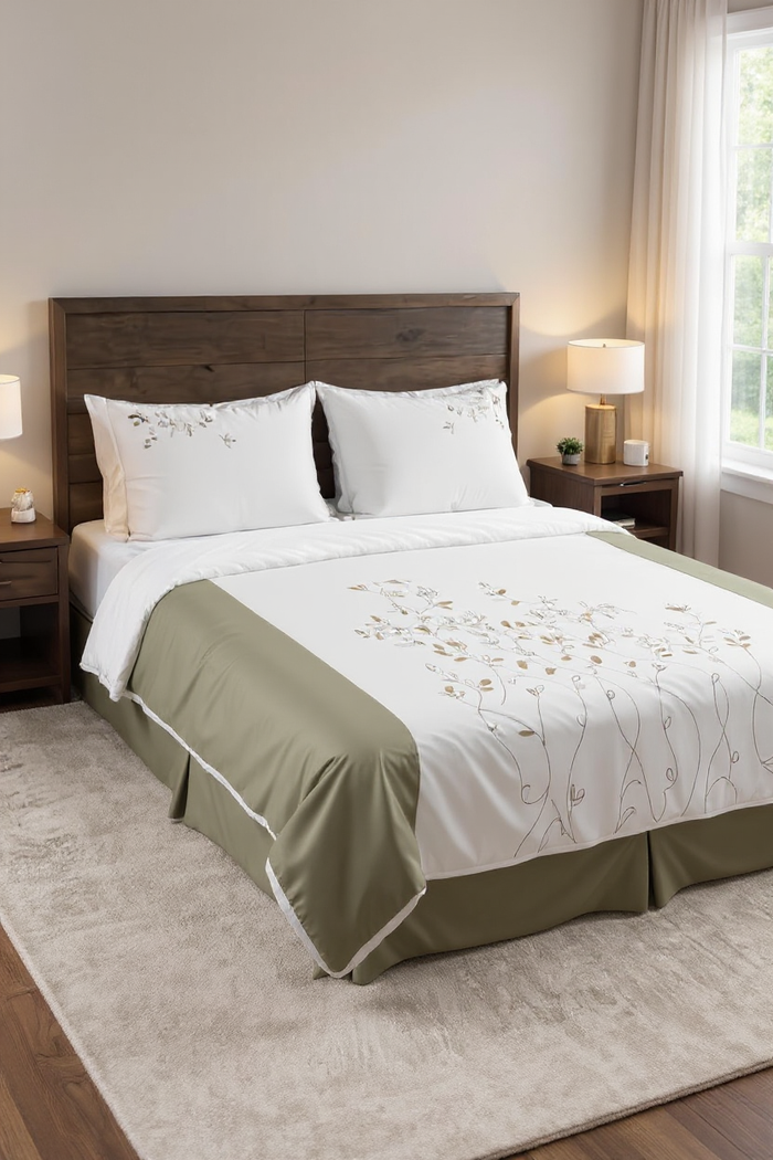 TM Home Embroidered Branches Duvet Cover – 100% Natural Cotton | 600 TC Luxury Hotel Bedding