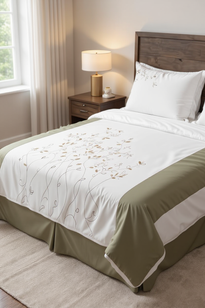 TM Home Embroidered Branches Duvet Cover – 100% Natural Cotton | 600 TC Luxury Hotel Bedding
