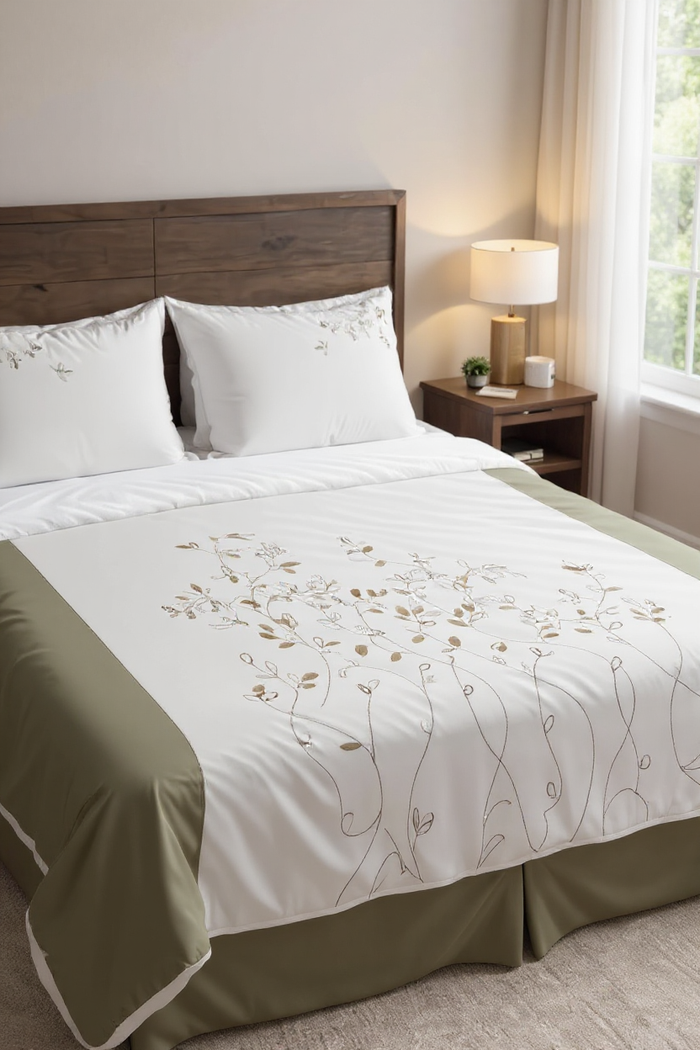 TM Home Embroidered Branches Duvet Cover – 100% Natural Cotton | 600 TC Luxury Hotel Bedding