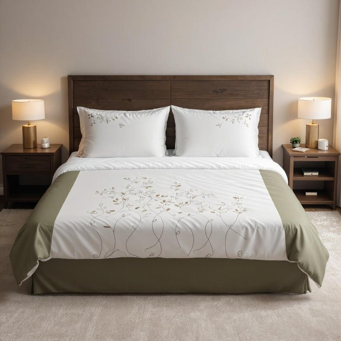 TM Home Embroidered Branches Duvet Cover – 100% Natural Cotton | 600 TC Luxury Hotel Bedding