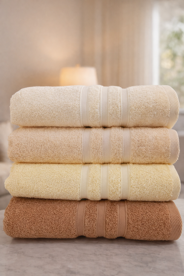 TM Home Premium Cotton Towel Set – 4 Pieces – 60×120 cm – Elegant Colors & Soft Hotel-Feel Finish