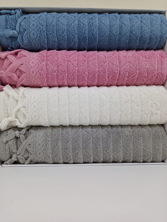 TM Home Premium Cotton Towel Set – 4 Pieces – 60×120 cm – Elegant Colors & Soft Hotel-Feel Finish