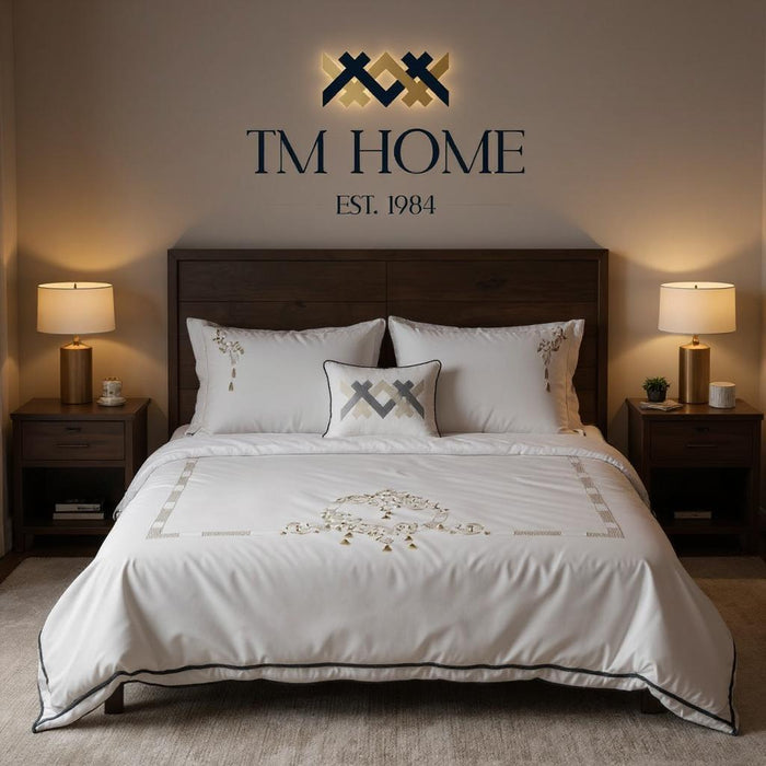 TM Home Royal Embroidered Duvet Cover Set – 250,000 Stitches | 100% Natural Cotton – 600 TC Premium Hotel Bedding