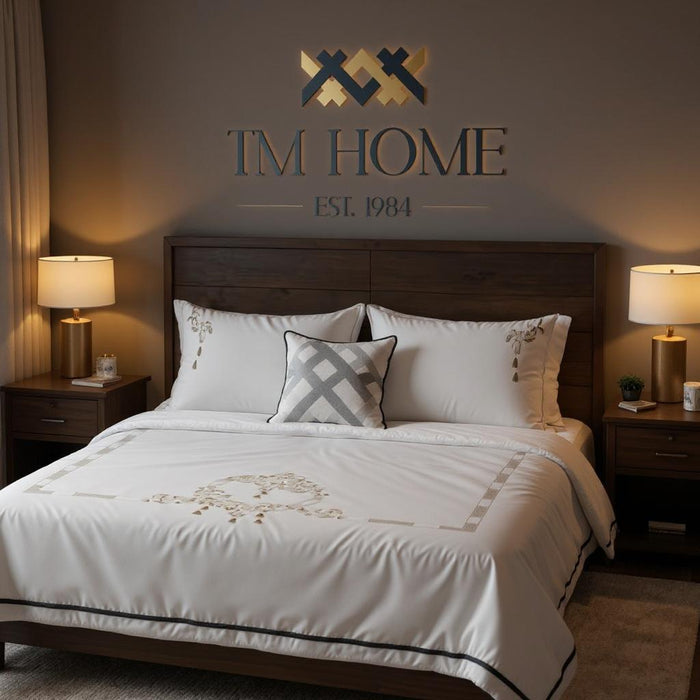 TM Home Royal Embroidered Duvet Cover Set – 250,000 Stitches | 100% Natural Cotton – 600 TC Premium Hotel Bedding