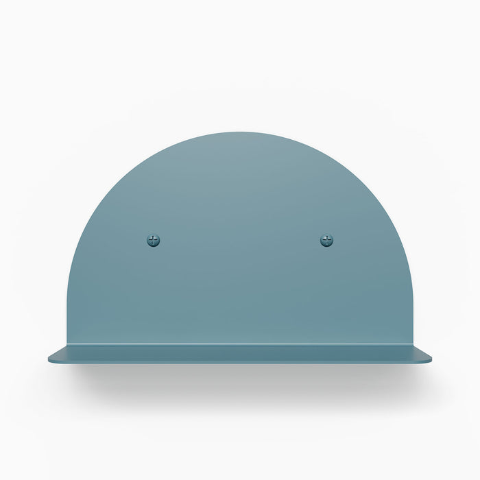 Tony Tony Tony Convex Shelf in blue steel with smooth curved back for modern minimalist shelf and wall display organization