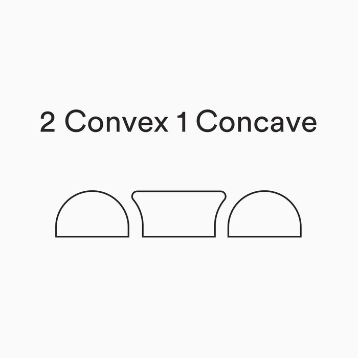 Tony Tony Tony Shelf Bundle showing minimalist line art of two convex and one concave floating shelf brackets configuration