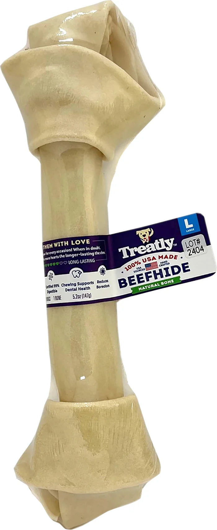 Treatly 100% USA Beef Hide Bone Banded Natural