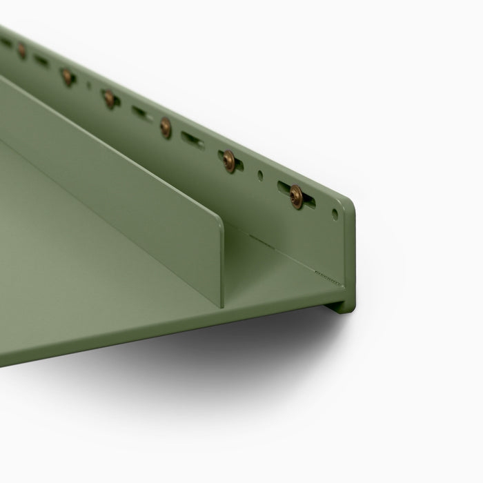 Tromso RADius FM1 Steel Floating Shelf in muted green steel with concealed mounting and sturdy metal construction by Shelfology