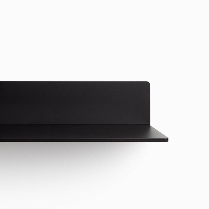 Tromso FM3 Steel Floating Shelf in matte black steel with integrated backplate for secure wall shelf display by Shelfology