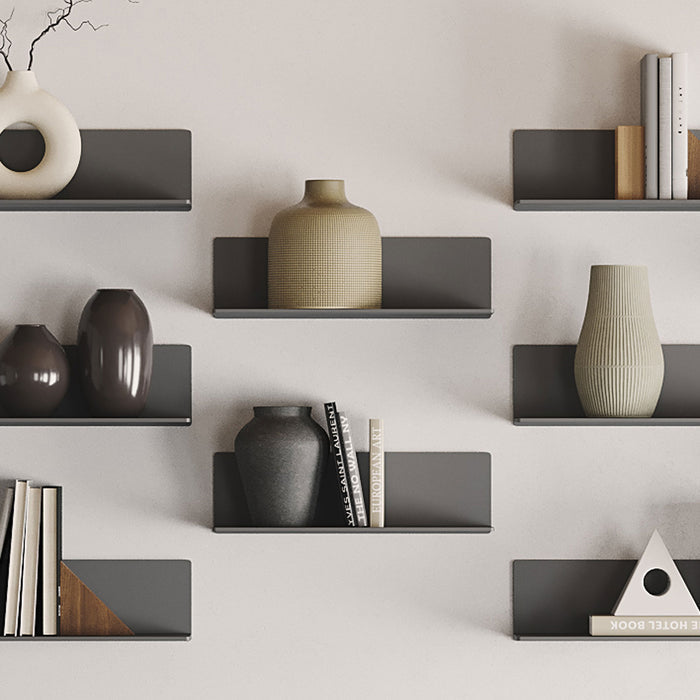 Tromso FM5 Steel Floating Shelf in arsenic gray steel with modern minimalist wall-mounted display ledges by Shelfology