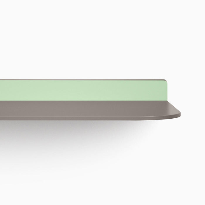 Tromso RADius FM1 Steel Floating Shelf in muted olive green and arsenic gray with sleek curved edge by Shelfology