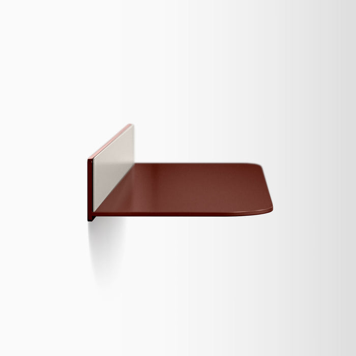 Tromso RADius FM3 Steel Floating Shelf in muted terracotta with rounded edge and slim steel wall mount by Shelfology
