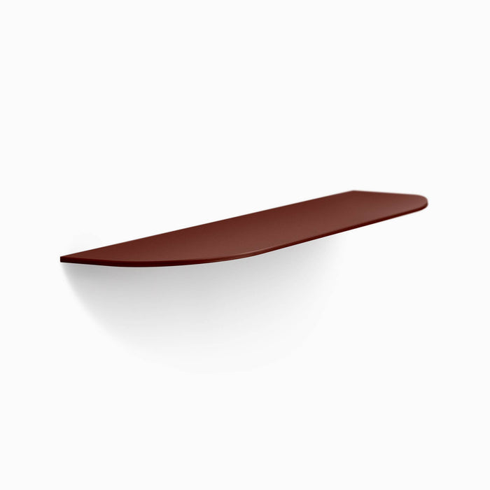 Tromso RADius Steel Floating Shelf in soft terracotta steel with smooth curved edge for elegant wall display by Shelfology