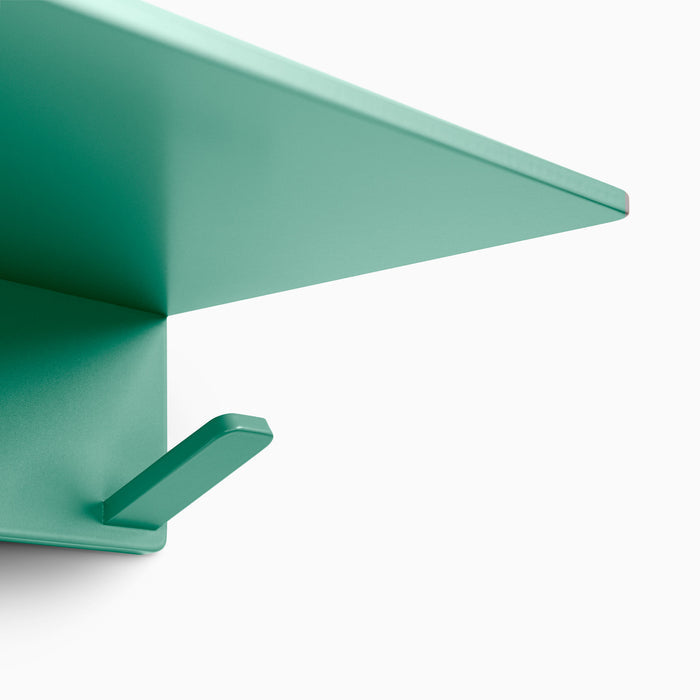 Tromso Steel Floating Shelf + Coat Rack in aquasocks steel with integrated wall hook for minimalist wall organization by Shelfology