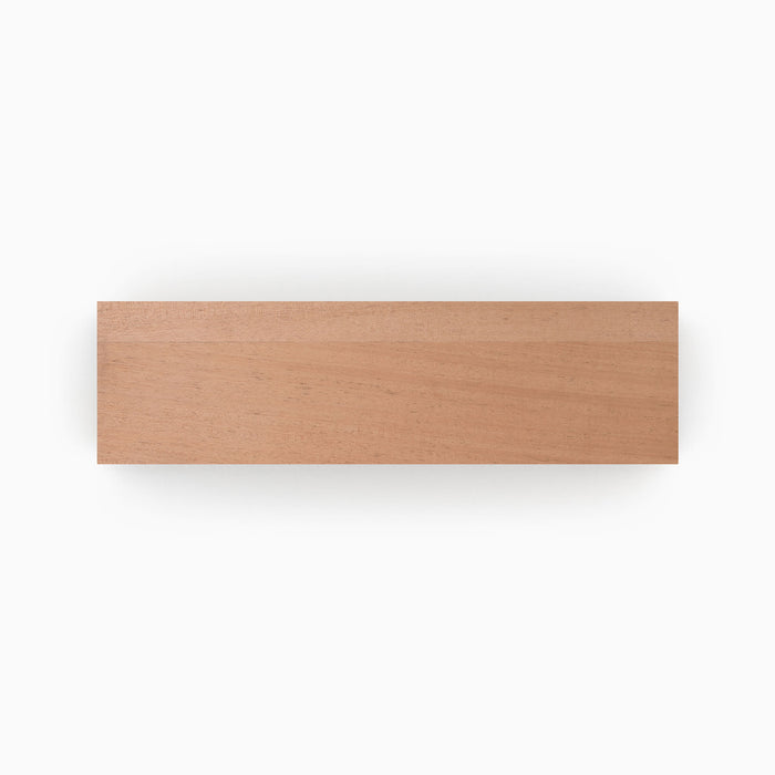 Unfinished Mahogany Wood Slab with smooth surface highlighting natural wood grain for custom floating shelves or decor.