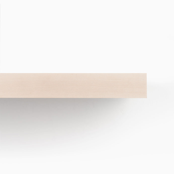 Unfinished Maple Wood Slab close-up showing smooth light wood grain and clean edge for wall shelf or display uses