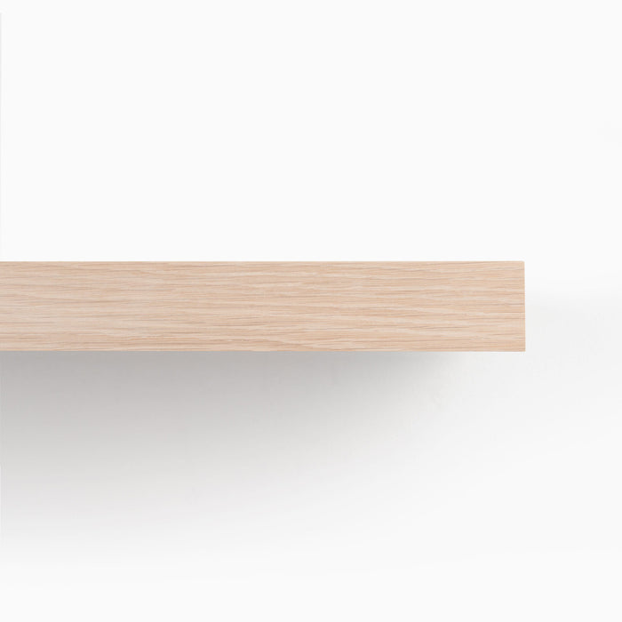 Unfinished White Oak Wood Slab showing smooth natural grain and light hardwood texture for minimalist wall shelving.