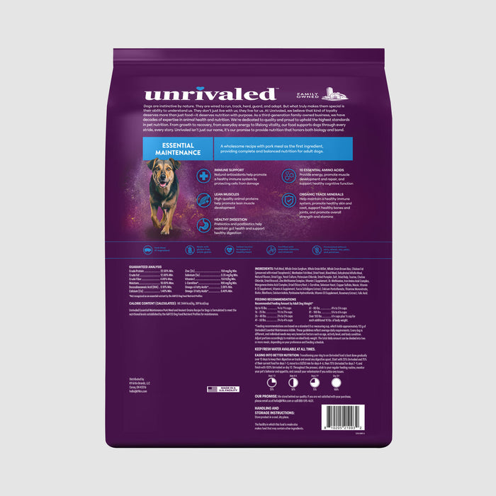 Unrivaled Essential Maintenance Pork Meal and Ancient Grains Recipe 22/12 Dog Food