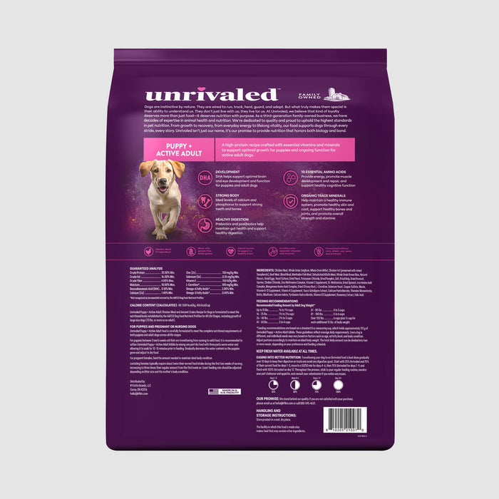 Unrivaled Puppy + Active Adult Chicken Meal and Ancient Grains Recipe 32/16 Dog Food