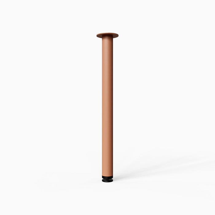 Uppity Table Leg in warm claymore powder-coated steel with a sleek cylindrical design supporting wall-mounted or freestanding tabletops with strength and style