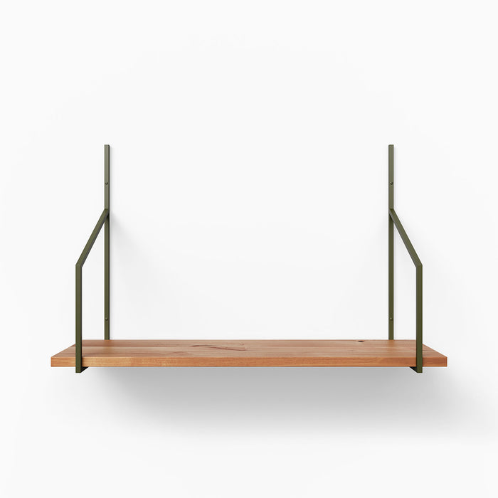 Verne Alder Tiered Shelf with natural wood ledge and minimalist dark steel brackets for elegant wall display and organization