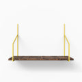 Verne Espresso Rustic Tiered Shelf with dark wood ledge and vibrant yellow metal floating shelf brackets for stylish wall display