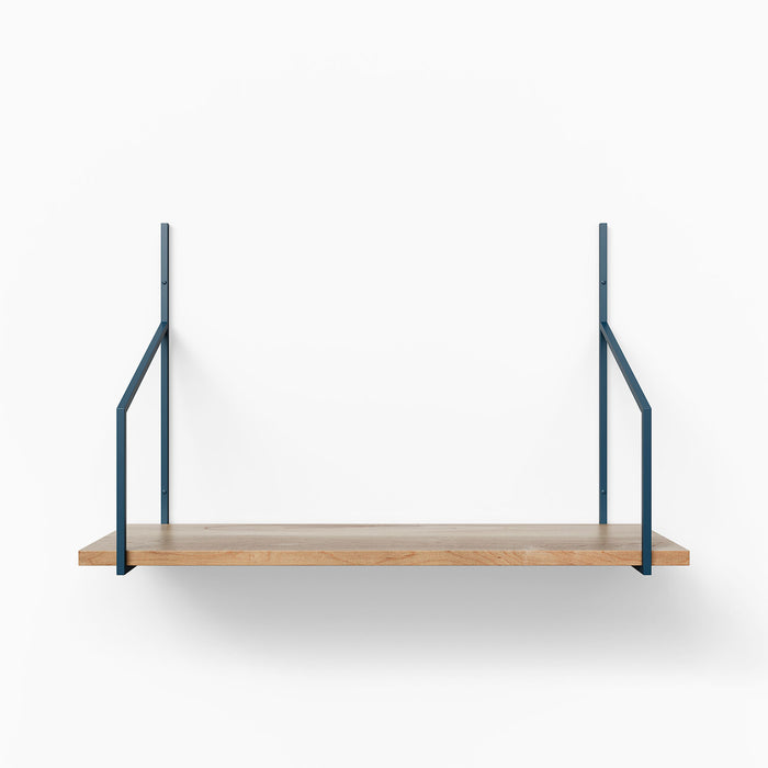 Verne Maple Tiered Shelf with natural maple wood ledge and sleek dark metal floating shelf brackets for refined wall display