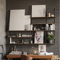 Verne Nutmeg Rustic Tiered Shelf with warm nutmeg wood ledges and dark metal floating shelf brackets for artistic wall storage