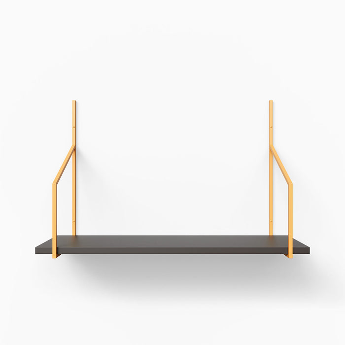 Verne Tungsten Tiered Shelf with dark ledge and tungsten-finish metal floating shelf brackets in minimalist style