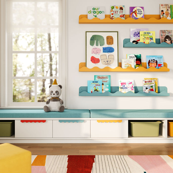 Wave Cabinet Pull in mixed colors with gentle wave shapes for durable, minimalist floating shelf hardware design