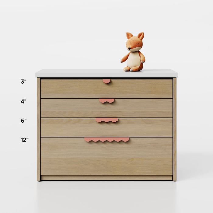 Wave Cabinet Pull in soft clay with sculpted wave design for durable, minimalist floating shelf hardware solutions