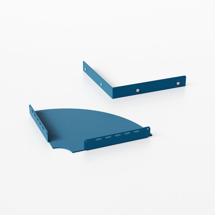 Wink Round Corner Shelf in matte steel with deep blue finish, designed for efficient corner display and wall organization