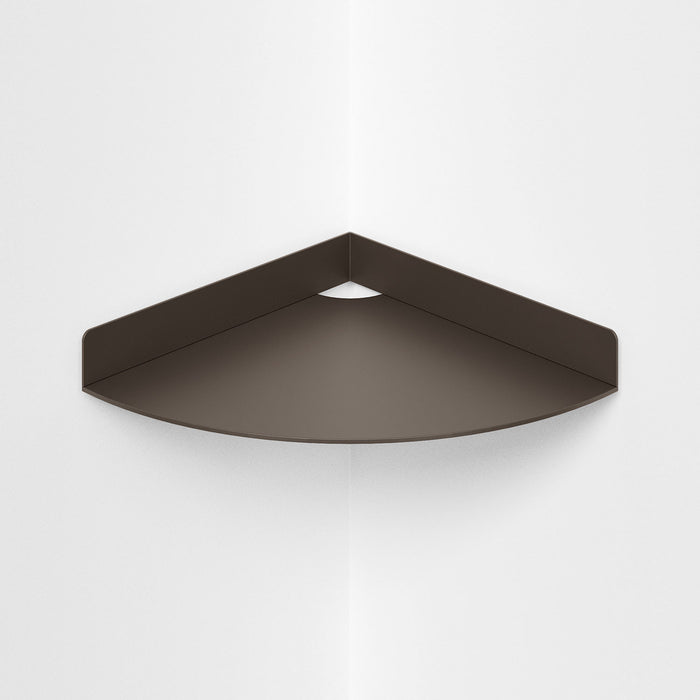 Wink Round Corner Shelf in matte tungsten steel with smooth modern curve for maximizing minimalist wall corner storage and display