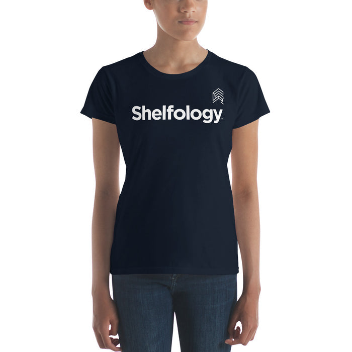 Women's A-Team T-shirt in navy with white Shelfology logo, featuring a clean, minimalist design and comfortable fit