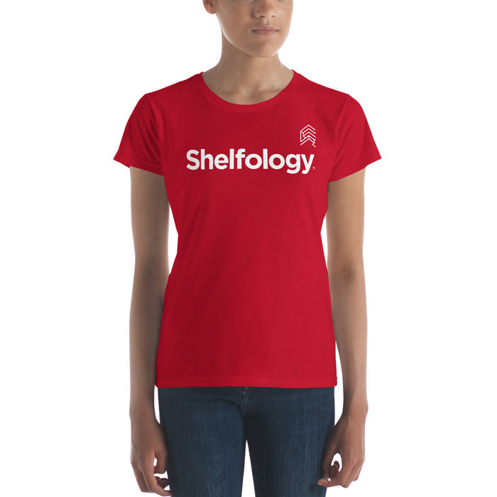 Women's A-Team T-shirt in true red with bold white Shelfology logo and a streamlined fit for all-day comfort
