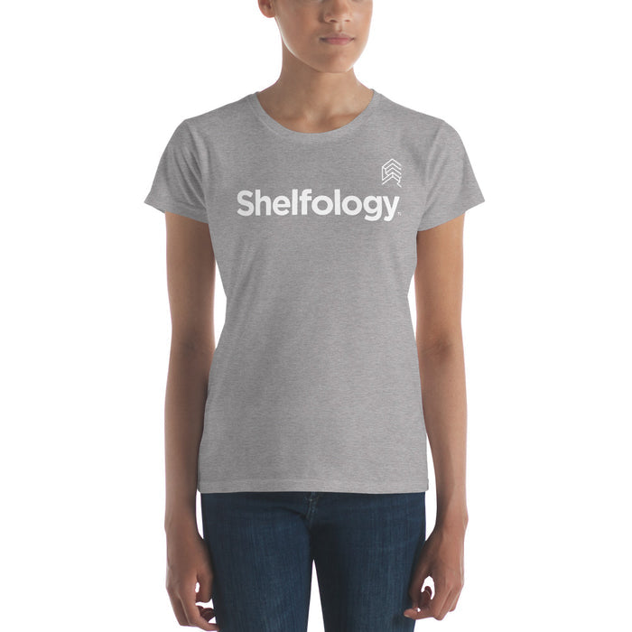 Women's A-Team T-shirt in soft heather grey featuring white Shelfology logo with a clean, tailored fit for everyday style