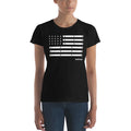 Women's American Bracket T-shirt in black with a white flag graphic made of shelf bracket design elements